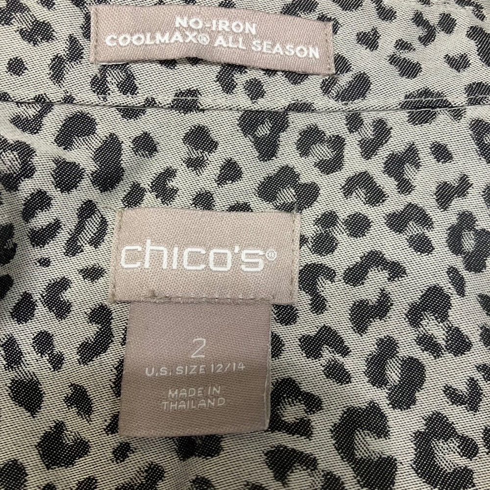 Chicos No-Iron Coolmax All Season  Leopard Print Button Down Shirt SZ 2 L 12/14 - Picture 5 of 11